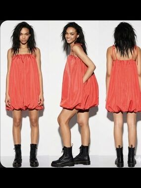 Bubble Hem Mini Dress in Coral Red Old Navy Taffeta